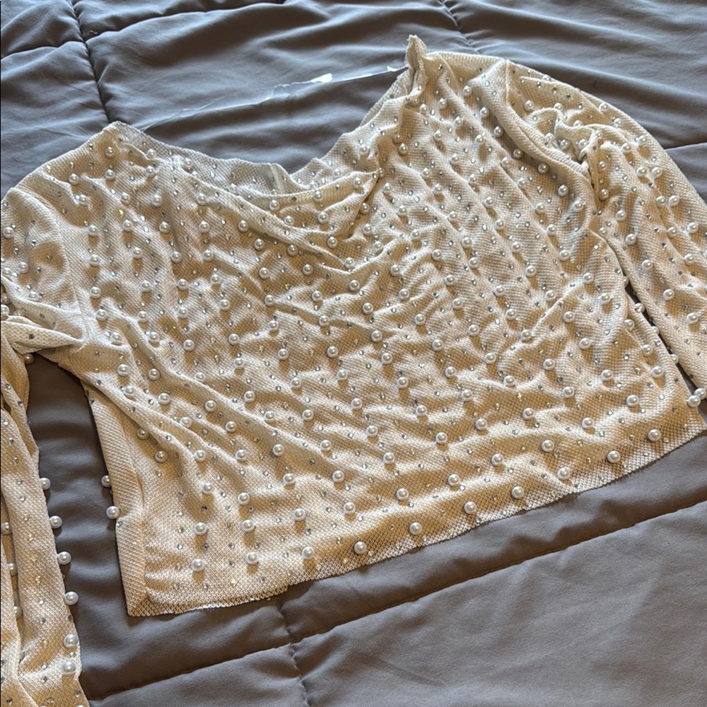 Elegant Cream Beaded Women's Top